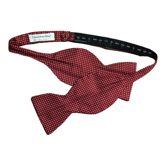 CHRISTIAN DIOR Silk Polka Dot Bow Tie Red with Tan Dots - Picture 8 of 8